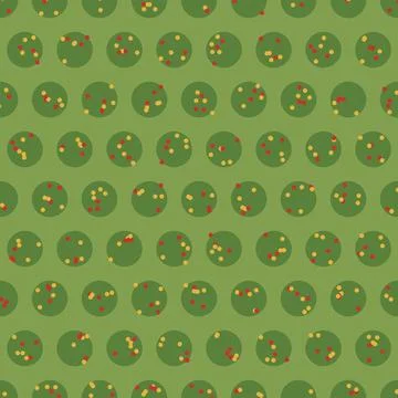 Geometric pattern circles with red yellow dots on green background Stock Illustration
