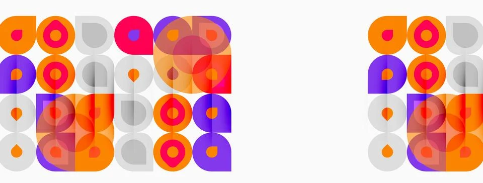 Geometric pattern. Circles, squares overlap creating vibrant design. Orange, 스톡 일러스트