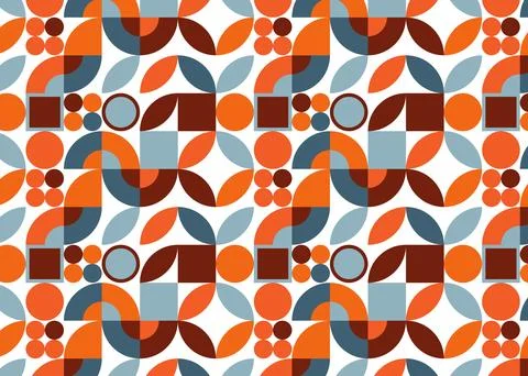 Geometric pattern with circles, squares, semicircles and petals in brown, o.. Illustrazione stock