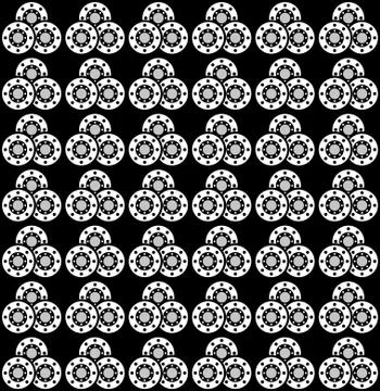 Geometric pattern with circular decorations on black background Stock Illustration