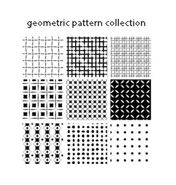 Geometric pattern collection, simple black and white cells Illustrazione stock