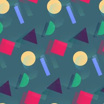 Geometric pattern with color and halftone shapes Stock Illustration