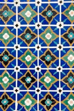Geometric pattern of colourful tiles necropolis shah-i-zinda samarkand uzbeki Stock Photos