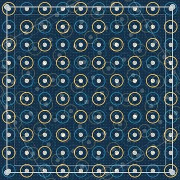 Geometric pattern of concentric circles with blue gold yellow rings on dark.. Stock Illustration