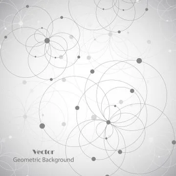 Geometric pattern with connected circles and dots Stock Illustration