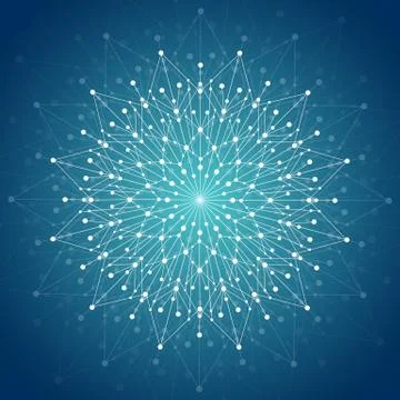 Geometric pattern with connected lines and dots. Vector illustration on blue Stock Illustration