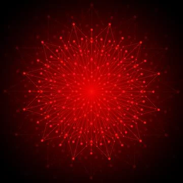 Geometric pattern with connected lines and dots. Vector illustration on red Illustrazione stock