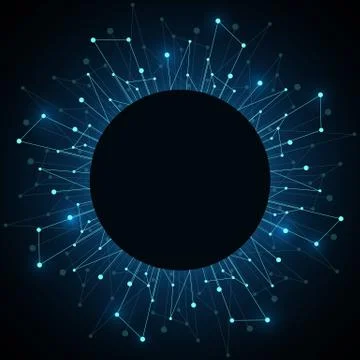 Geometric pattern with connected lines and dots. Vector illustration on dark Illustrazione stock