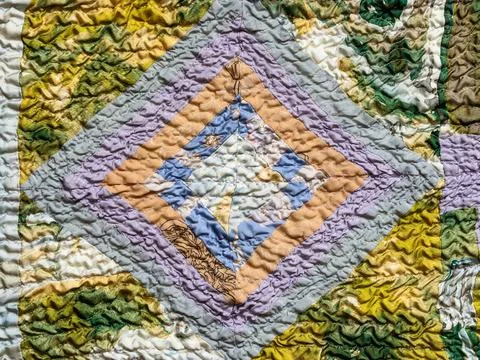 Geometric pattern of crinkled patchwork sllk scarf Stock Photos