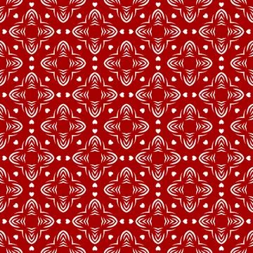 Geometric Pattern - Cross, Flower and Heart (Red, White) Stock Illustration