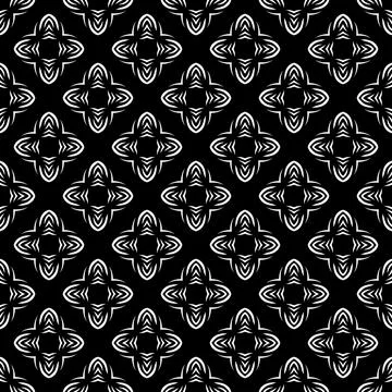 Geometric Pattern - Cross Flower (Black, White) - Repeating Vector Stock Illustration