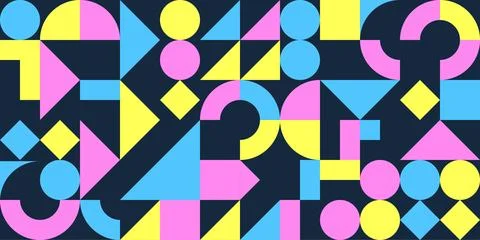 Geometric Pattern in Cyan Pink Yellow on Dark Navy Background イラスト素材