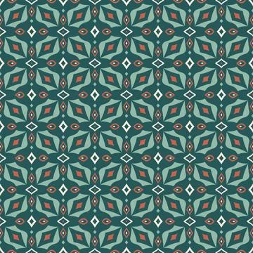 Geometric Pattern - Diamonds and Strange Flowers (Soft Green, Dark Green, Re Stock Illustration