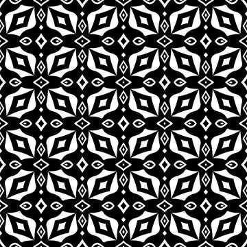 Geometric Pattern - Diamonds and Strange Flowers (Black, White) Stock Illustration