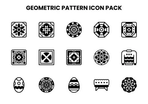 Geometric Pattern DuoTone Collection Icons Pack Stock Illustration