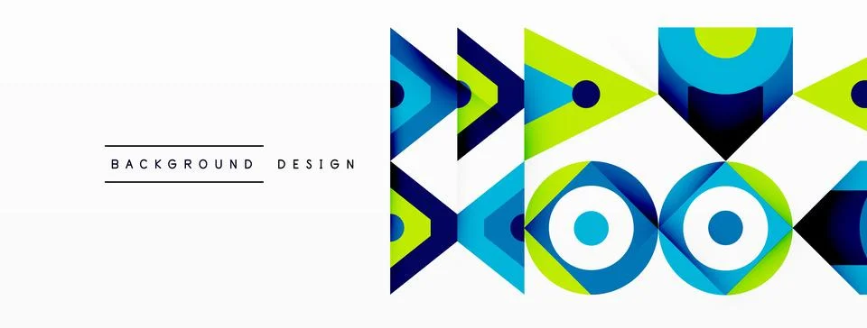 Geometric pattern in electric blue and green shapes on a white background Stock Illustration