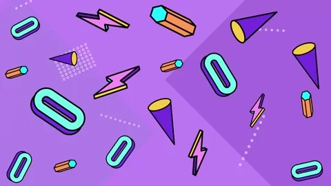 Geometric pattern elements in a colorful and abstract style on purple background Stock Footage 304941041