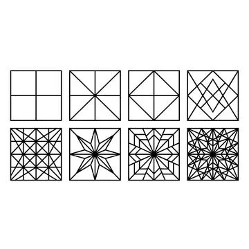 Geometric pattern evolution series showing increasing complexity of line ar.. Stock Illustration