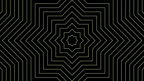 Geometric pattern of expanding yellow eight pointed star shape tunnel Stock Footage 327499865