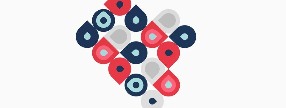 Geometric pattern features circles, squares, rectangles. Colors include red, Stockillustratie