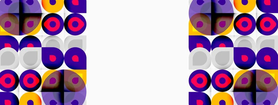 Geometric pattern features circles, squares, rectangles. Purple, orange, beig Stockillustratie