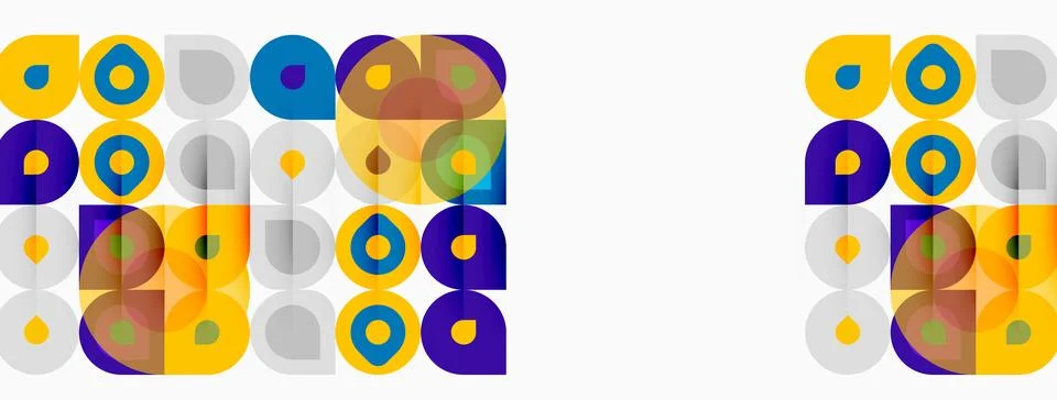 Geometric pattern features colorful circles, squares, rectangles. Repeating Stockillustratie