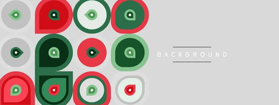 Geometric pattern features colorful circles, squares. Minimalist design wit.. 스톡 일러스트