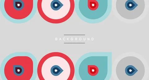 Geometric pattern features colorful circles, squares. Simple design with Stock Illustration