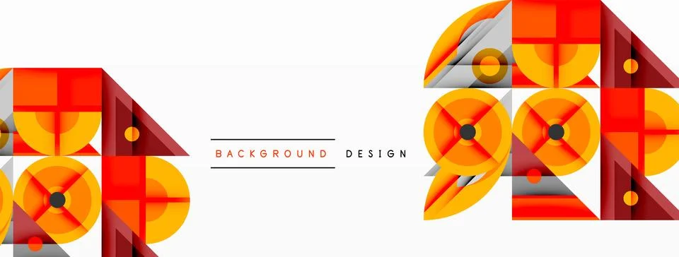 Geometric pattern features orange, gray, red shapes. Minimalist design with Stock Illustration