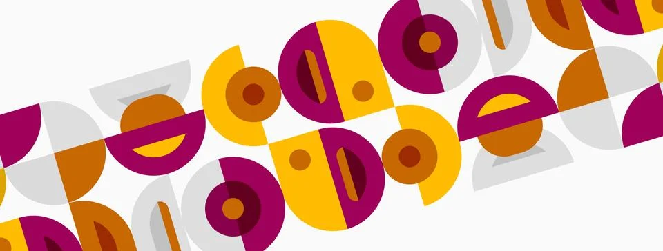 Geometric pattern features overlapping circles, semicircles. Colors include.. Stock Illustration