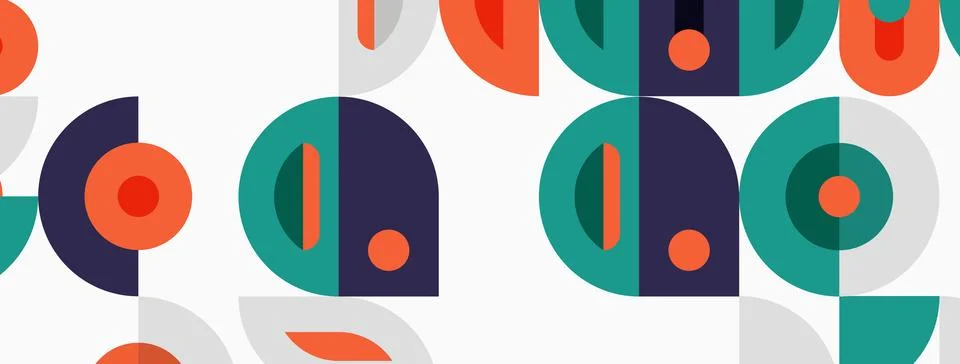Geometric pattern features overlapping circles, semicircles. Colors include 스톡 일러스트