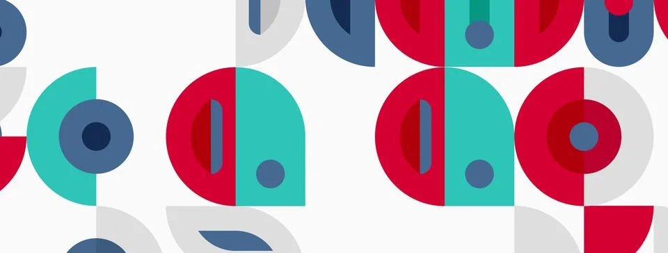 Geometric pattern features overlapping circles, semicircles. Colors include.. Stock Illustration