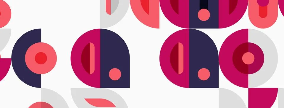 Geometric pattern features overlapping circles, semicircles. Colors include Stockillustratie