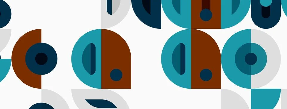 Geometric pattern features overlapping circles, squares, rectangles. Colors イラスト素材