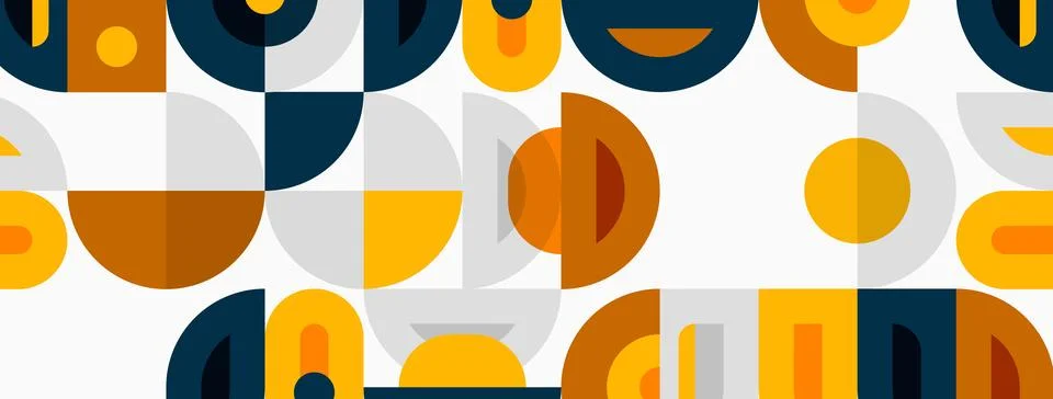 Geometric pattern features overlapping circles, semicircles, muted orange, .. Stock Illustration