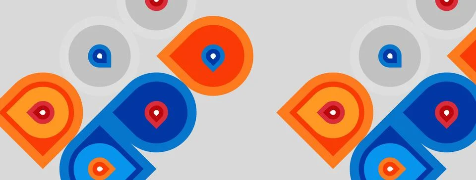 Geometric pattern features overlapping circles. Orange, blue, gray colors c.. 스톡 일러스트