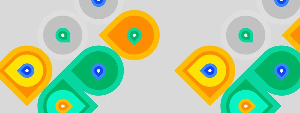 Geometric pattern features overlapping circles, squares, vibrant colors. Desi Illustrazione stock
