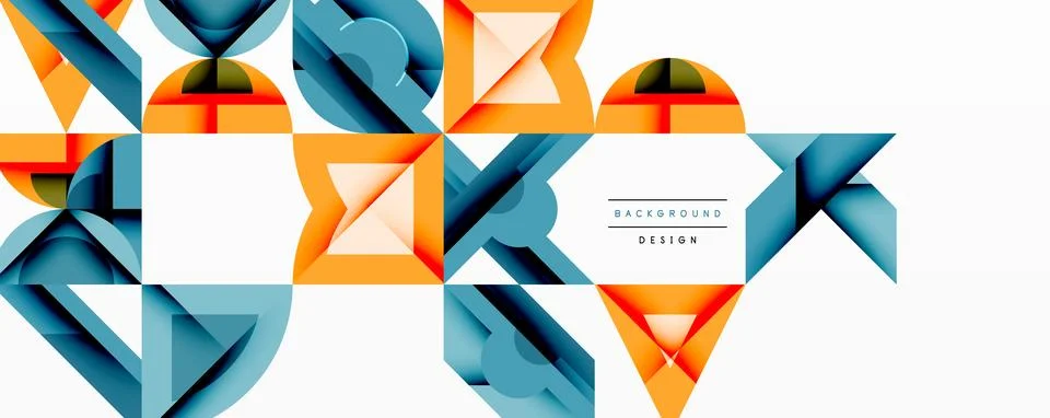Geometric pattern features overlapping shapes. Orange, blue hues create modern 스톡 일러스트