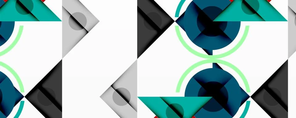 Geometric pattern features overlapping shapes. Teal, gray, dark blue colors Illustrazione stock