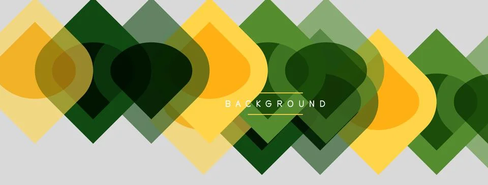 Geometric pattern features overlapping shapes. Yellow, green hues create mode Stock Illustration