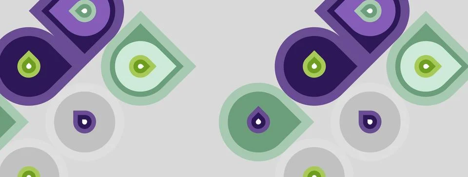 Geometric pattern features overlapping shapes. Purple, green hues dominate Stock Illustration