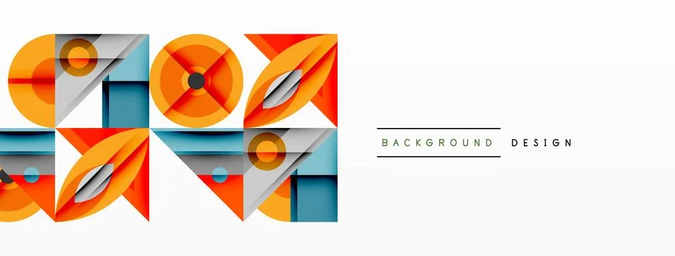 Geometric pattern features overlapping squares, circles, triangles. Orange, gray Stockillustratie