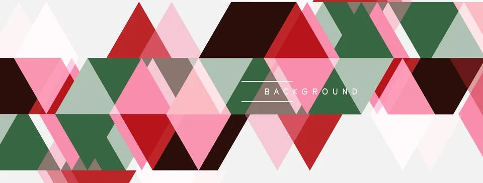 Geometric pattern features overlapping triangles. Colors include red, pink, Stock Illustration