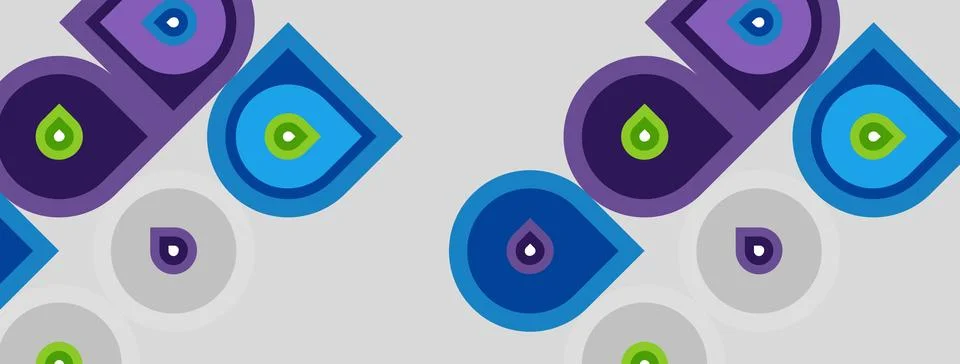 Geometric pattern features repeating blue, purple shapes. Designs include Stock Illustration