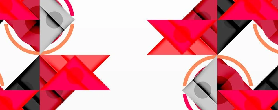 Geometric pattern features repeating red, gray shapes. Minimalist design with Stock Illustration