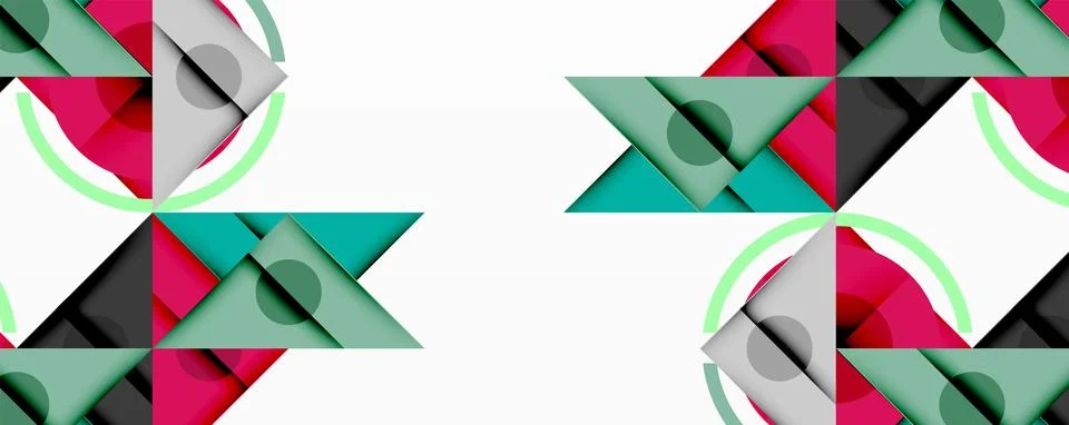 Geometric pattern features repeating shapes. Pink, teal, gray colors create Illustrazione stock