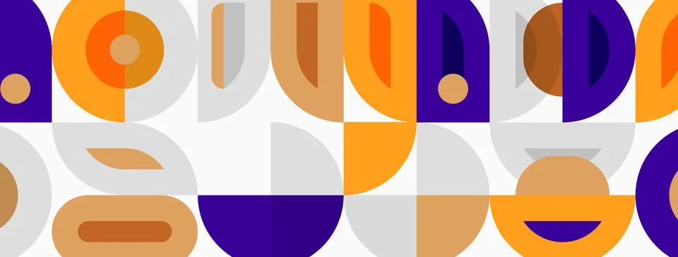 Geometric pattern features repeating shapes. Orange, purple, gray tones creat Stock Illustration