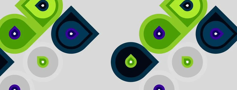 Geometric pattern features repeating shapes. Green, purple, gray tones create Stock Illustration