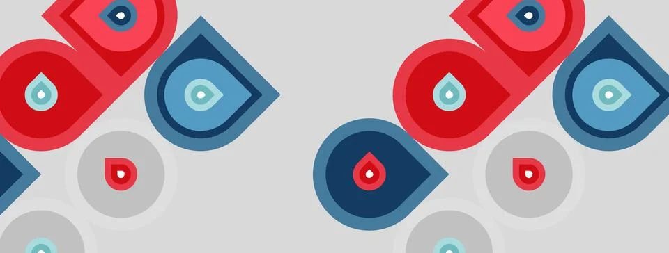 Geometric pattern features repeating shapes. Red, blue, gray colors dominate Stock Illustration