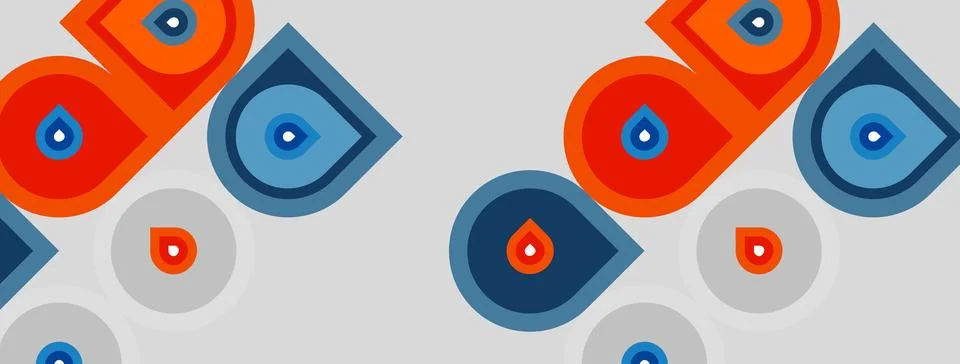 Geometric pattern features repeating shapes. Orange, blue, gray colors create Stock Illustration